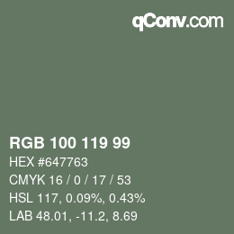 Color code: RGB 100 119 99 | qconv.com