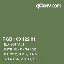 Farbcode: RGB 100 122 81 | qconv.com