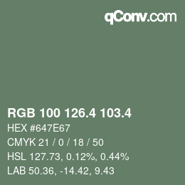カラーコード: RGB 100 126.4 103.4 | qconv.com
