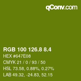 カラーコード: RGB 100 126.8 8.4 | qconv.com