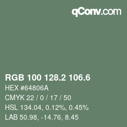 カラーコード: RGB 100 128.2 106.6 | qconv.com
