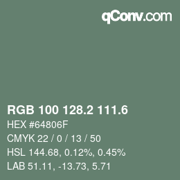 カラーコード: RGB 100 128.2 111.6 | qconv.com