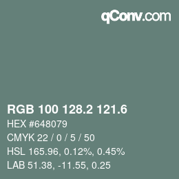 カラーコード: RGB 100 128.2 121.6 | qconv.com