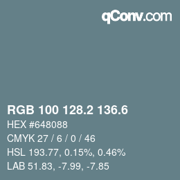 カラーコード: RGB 100 128.2 136.6 | qconv.com
