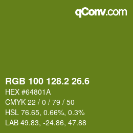 カラーコード: RGB 100 128.2 26.6 | qconv.com