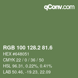 カラーコード: RGB 100 128.2 81.6 | qconv.com