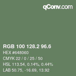 カラーコード: RGB 100 128.2 96.6 | qconv.com