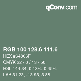 カラーコード: RGB 100 128.6 111.6 | qconv.com