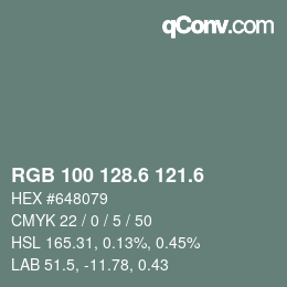 カラーコード: RGB 100 128.6 121.6 | qconv.com