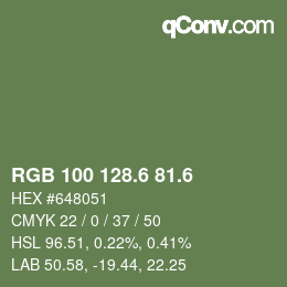 カラーコード: RGB 100 128.6 81.6 | qconv.com