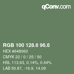 カラーコード: RGB 100 128.6 96.6 | qconv.com