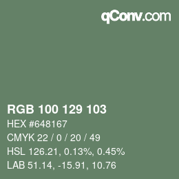 Color code: RGB 100 129 103 | qconv.com