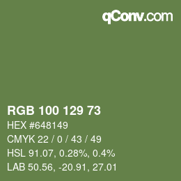 Color code: RGB 100 129 73 | qconv.com