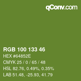 Color code: RGB 100 133 46 | qconv.com