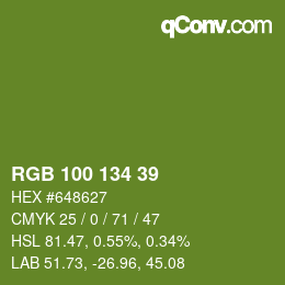 Color code: RGB 100 134 39 | qconv.com