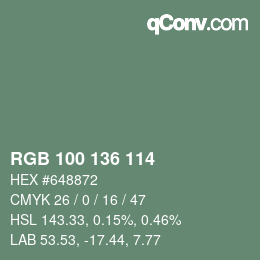 カラーコード: RGB 100 136 114 | qconv.com