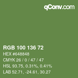 Color code: RGB 100 136 72 | qconv.com