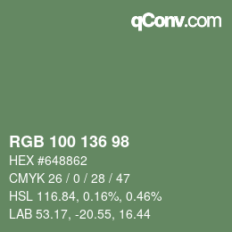 Color code: RGB 100 136 98 | qconv.com