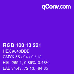 Color code: RGB 100 13 221 | qconv.com