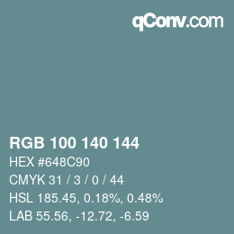 颜色代码: RGB 100 140 144 | qconv.com