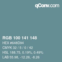 Farbcode: RGB 100 141 148 | qconv.com