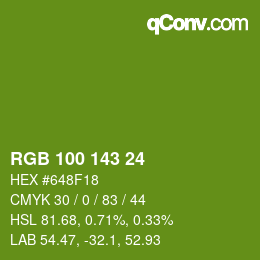 Color code: RGB 100 143 24 | qconv.com