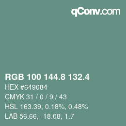カラーコード: RGB 100 144.8 132.4 | qconv.com
