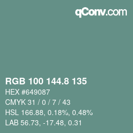 カラーコード: RGB 100 144.8 135 | qconv.com