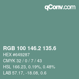 カラーコード: RGB 100 146.2 135.6 | qconv.com