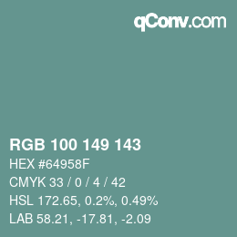 Color code: RGB 100 149 143 | qconv.com