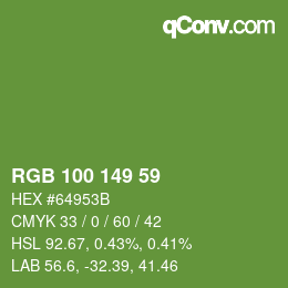 Color code: RGB 100 149 59 | qconv.com