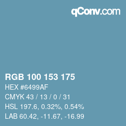 颜色代码: RGB 100 153 175 | qconv.com