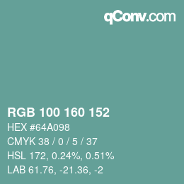 カラーコード: RGB 100 160 152 | qconv.com