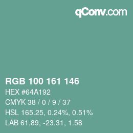 カラーコード: RGB 100 161 146 | qconv.com