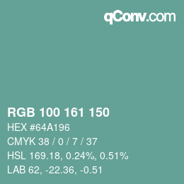 カラーコード: RGB 100 161 150 | qconv.com