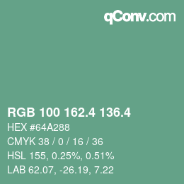 カラーコード: RGB 100 162.4 136.4 | qconv.com