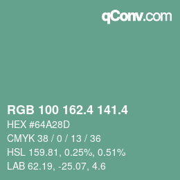 カラーコード: RGB 100 162.4 141.4 | qconv.com