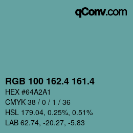カラーコード: RGB 100 162.4 161.4 | qconv.com