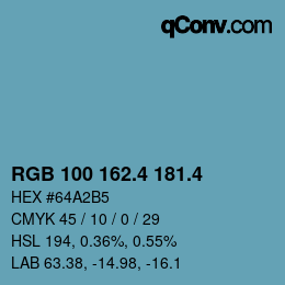 カラーコード: RGB 100 162.4 181.4 | qconv.com