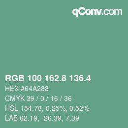 カラーコード: RGB 100 162.8 136.4 | qconv.com