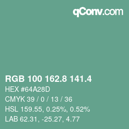 カラーコード: RGB 100 162.8 141.4 | qconv.com
