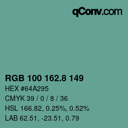 Color code: RGB 100 162.8 149 | qconv.com