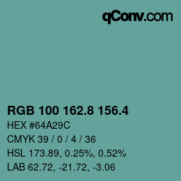 カラーコード: RGB 100 162.8 156.4 | qconv.com