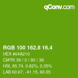 カラーコード: RGB 100 162.8 16.4 | qconv.com