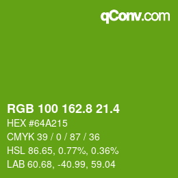カラーコード: RGB 100 162.8 21.4 | qconv.com