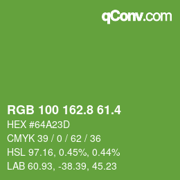 カラーコード: RGB 100 162.8 61.4 | qconv.com