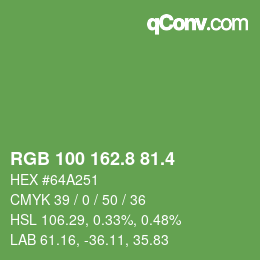 カラーコード: RGB 100 162.8 81.4 | qconv.com