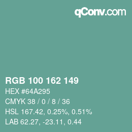Color code: RGB 100 162 149 | qconv.com