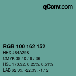 Color code: RGB 100 162 152 | qconv.com