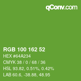 Color code: RGB 100 162 52 | qconv.com